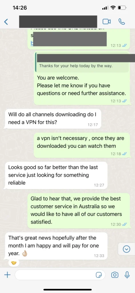 evestv IPTV support WhatsApp conversation